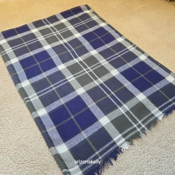 NWOT Barbour Linen/Cotton Plaid Scarf Lightweight Preppy - Picture 9 of 12